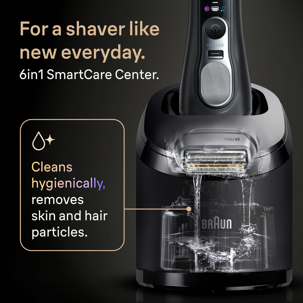 Braun Series 9 PRO+ being used in shower to illustrate waterproof wet and dry convenience