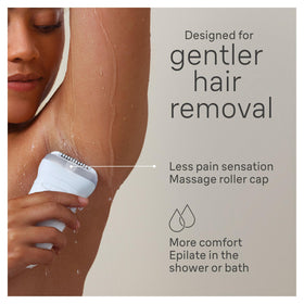 Braun Silk-épil 7 with shaver head attached for gentle shaving benefit