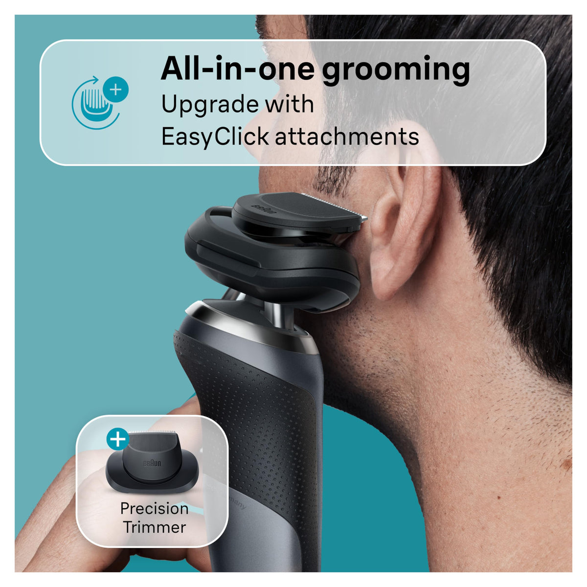 Braun shaver held in hand to show scale and comfortable one-handed operation
