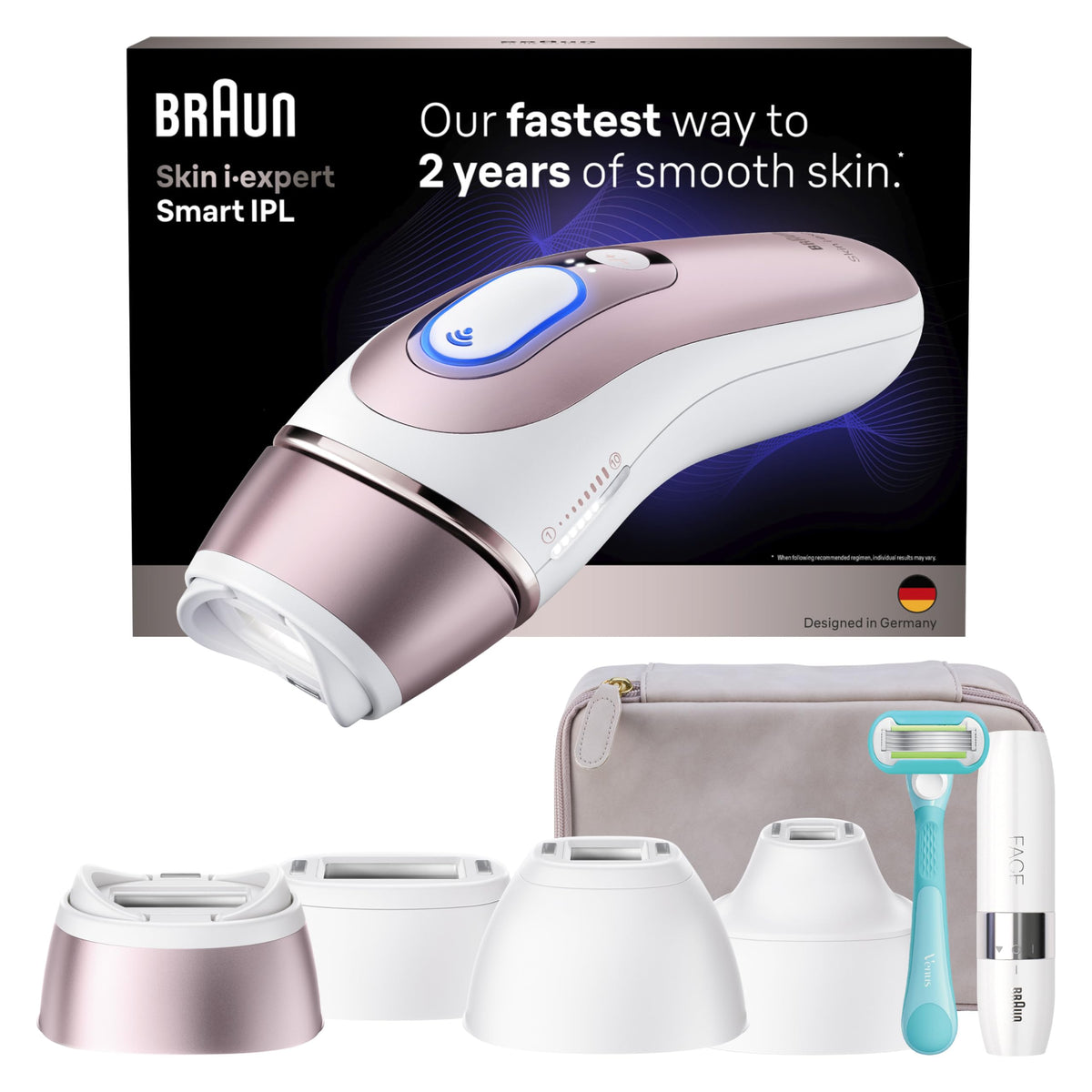 Braun device front view showing sleek design and intuitive controls for ease