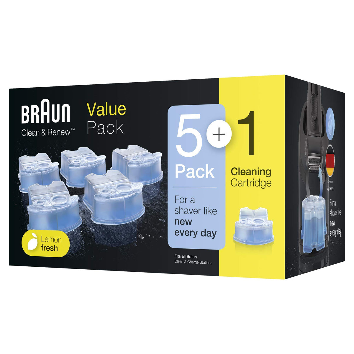 Braun Syncro single cartridge close-up highlighting clean fluid and improved shaver hygiene