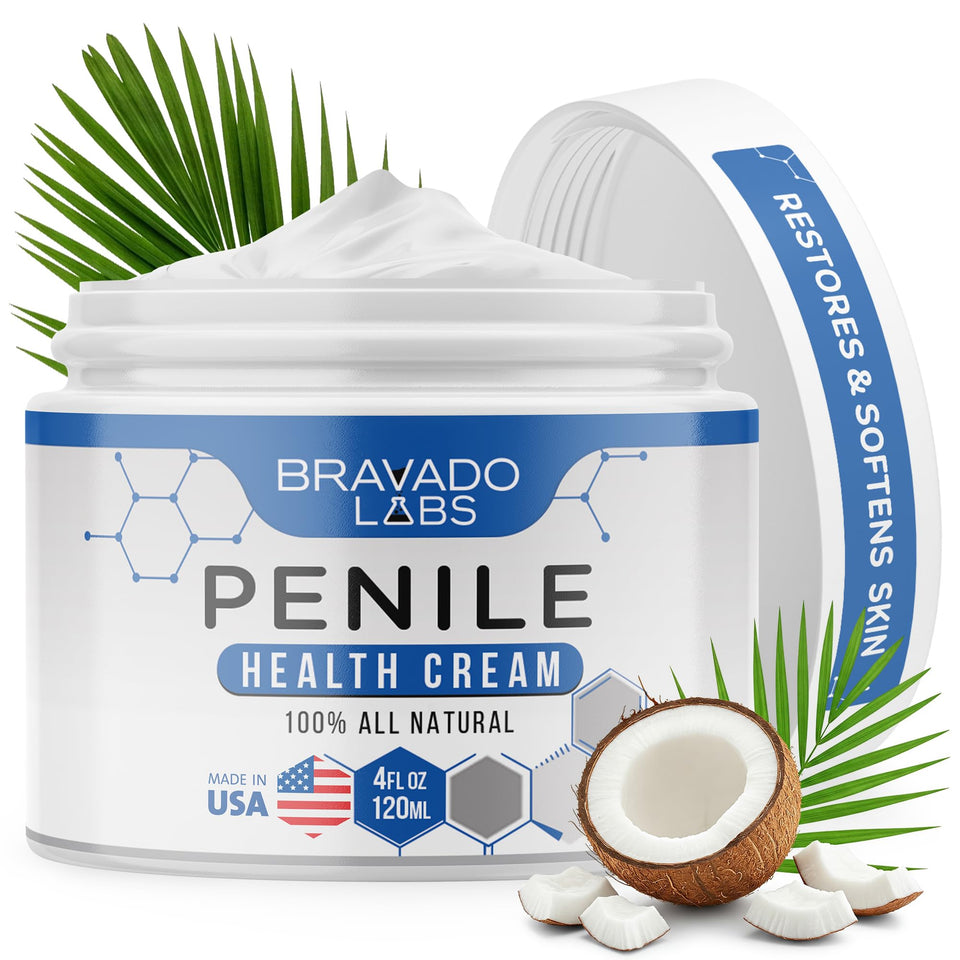 Bravado Labs front packaging of 4oz cream showing clean label and size, promotes confidence