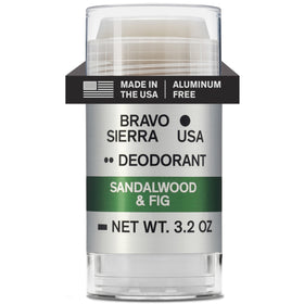 Bravo Sierra front packaging showing sandalwood and fig scent and stick benefits