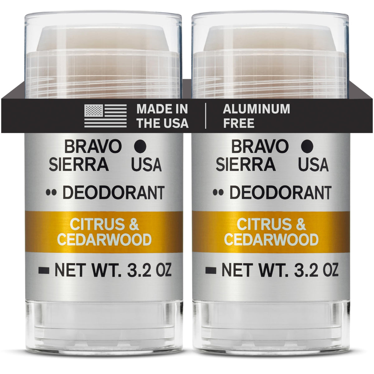 Bravo Sierra front packaging showing two 3.2 oz sticks and citrus cedarwood scent benefits