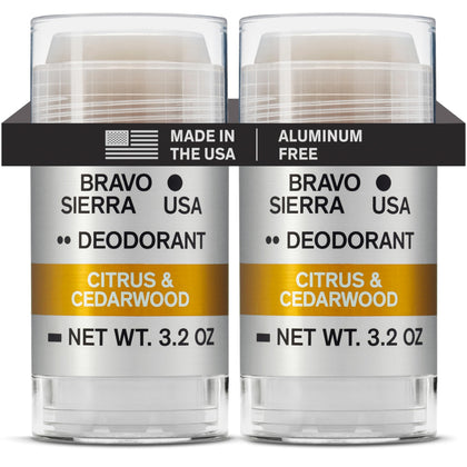Bravo Sierra front packaging showing two 3.2 oz sticks and citrus cedarwood scent benefits