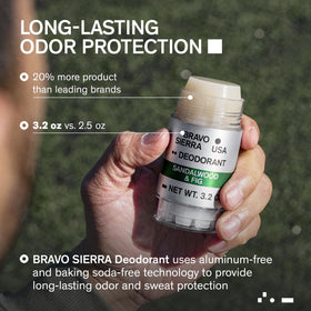 Bravo Sierra deodorant stick texture close-up illustrating smooth clear application