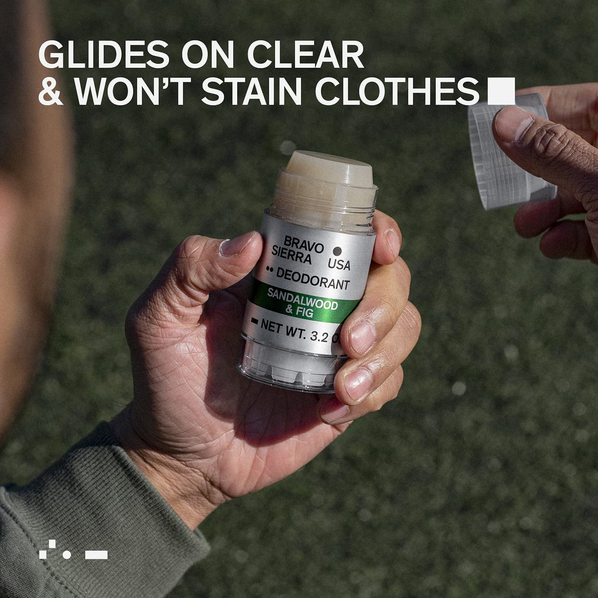 Bravo Sierra ingredient list and clean-formula badge emphasizing no parabens
