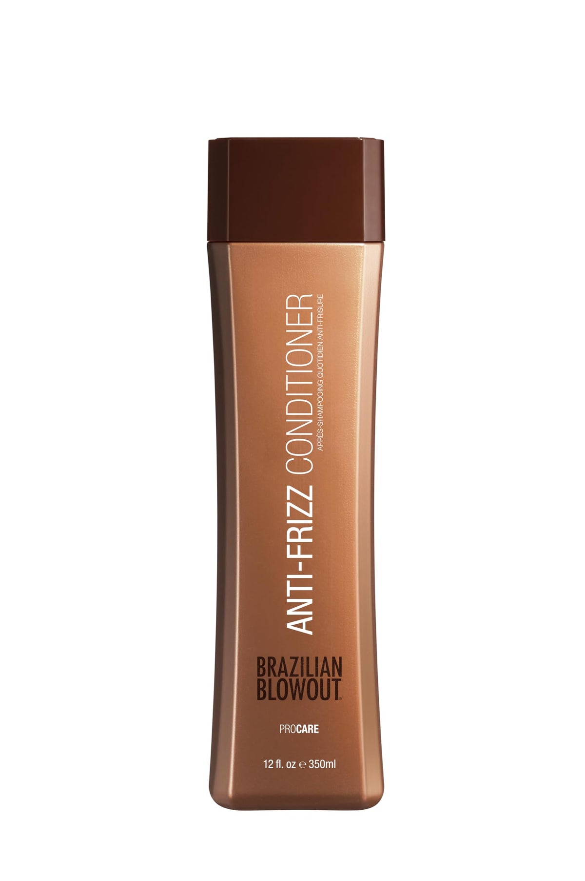BRAZILIAN BLOWOUT front bottle view showing label and sleek packaging, promotes smooth hair