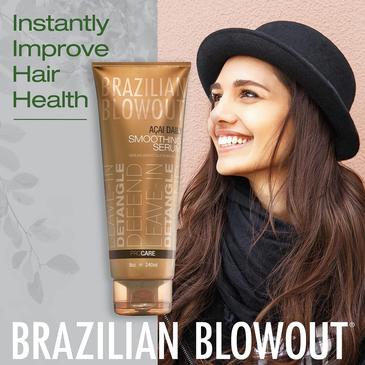 BRAZILIAN BLOWOUT serum in hand for scale and everyday styling benefit