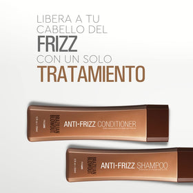 Brazilian Blowout in bathroom lifestyle scene demonstrating manageable frizz-free hair
