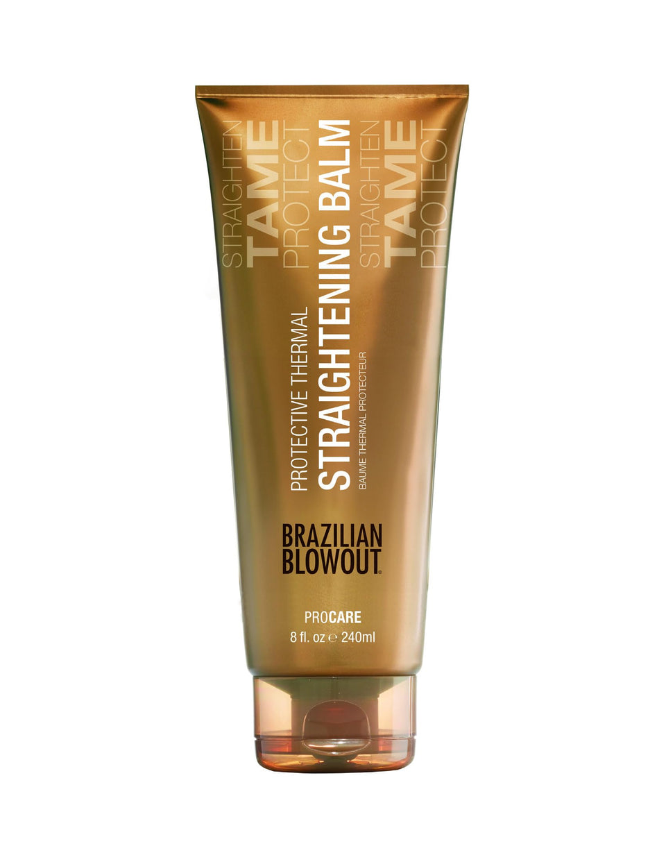 BRAZILIAN BLOWOUT bottle front view showing label and sleek packaging benefit: clear product identity