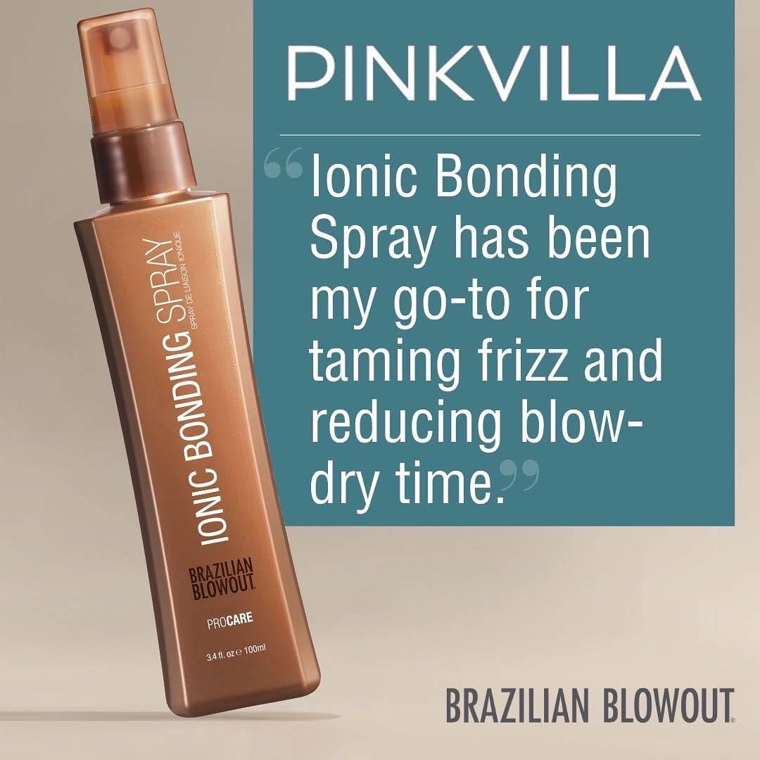 Brazilian Blowout being misted on damp hair to seal cuticle and reduce frizz quickly