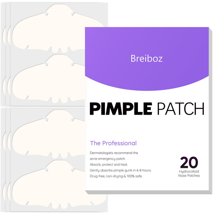 Breiboz front packaging showing 20 nose pimple patches and benefits