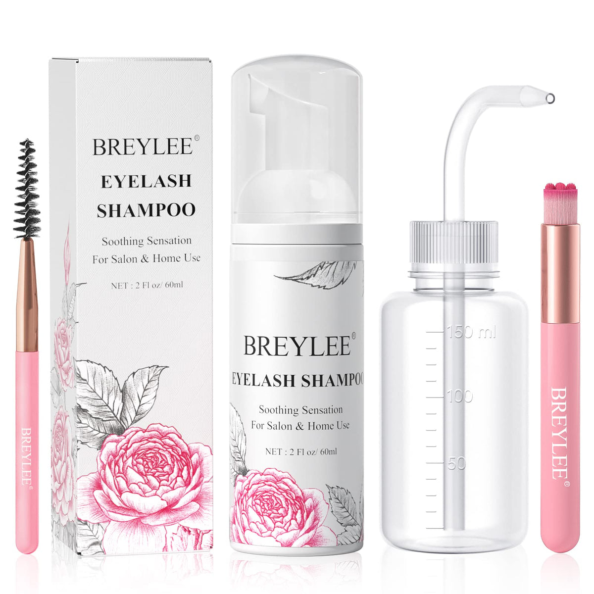 BREYLEE front packaging showing complete lash shampoo kit and tools for long-lasting extensions
