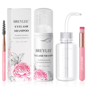 BREYLEE front packaging showing complete lash shampoo kit and tools for long-lasting extensions