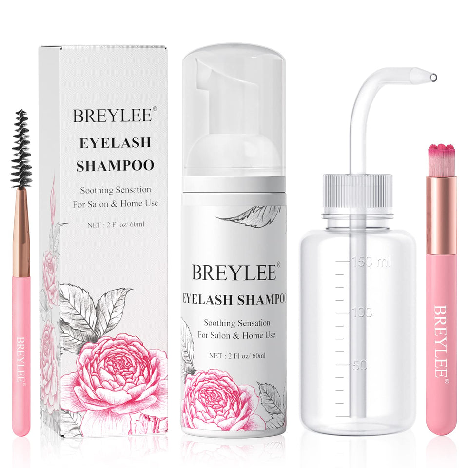BREYLEE front packaging showing complete lash shampoo kit and tools for long-lasting extensions