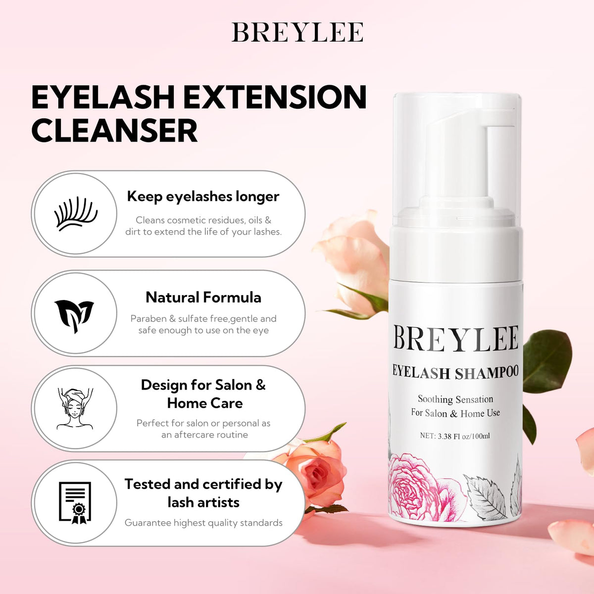 BREYLEE pump dispensing foam texture for gentle, residue-free cleaning