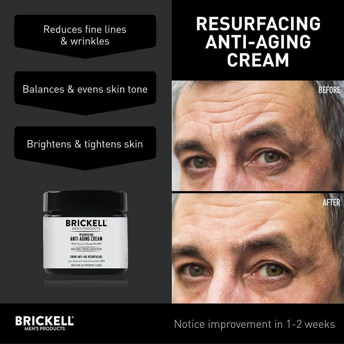 Brickell Men's Products man applying cream to face, smooths and hydrates skin