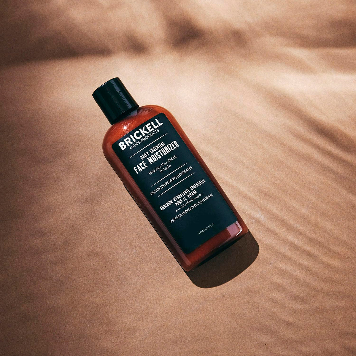 Brickell application on hand demonstrates fast absorption and non-greasy feel