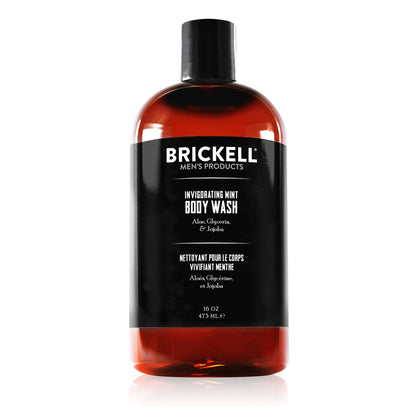 Brickell bottle front view showing clean design and invigorating mint benefit
