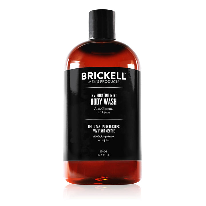 Brickell bottle front view showing clean design and invigorating mint benefit