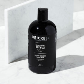 Brickell body wash texture close-up showing rich lather and moisturizing effect