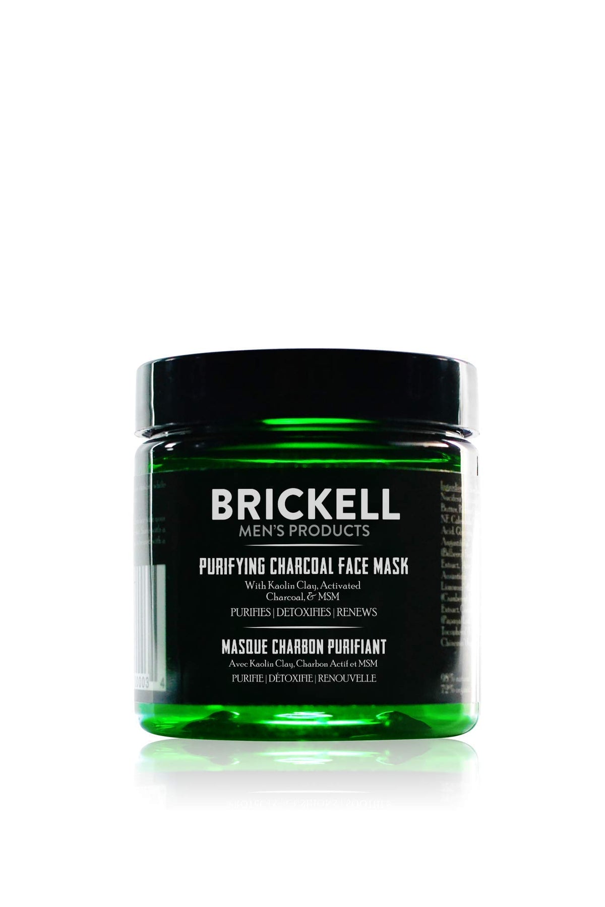 Brickell jar front view showing clean packaging and benefit of deep cleansing