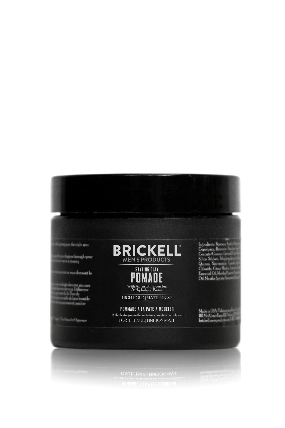 Brickell jar front packaging showing label and strong matte hold