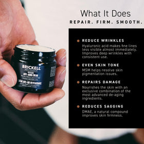 Brickell cream applied to jawline showing visible smoothing benefit