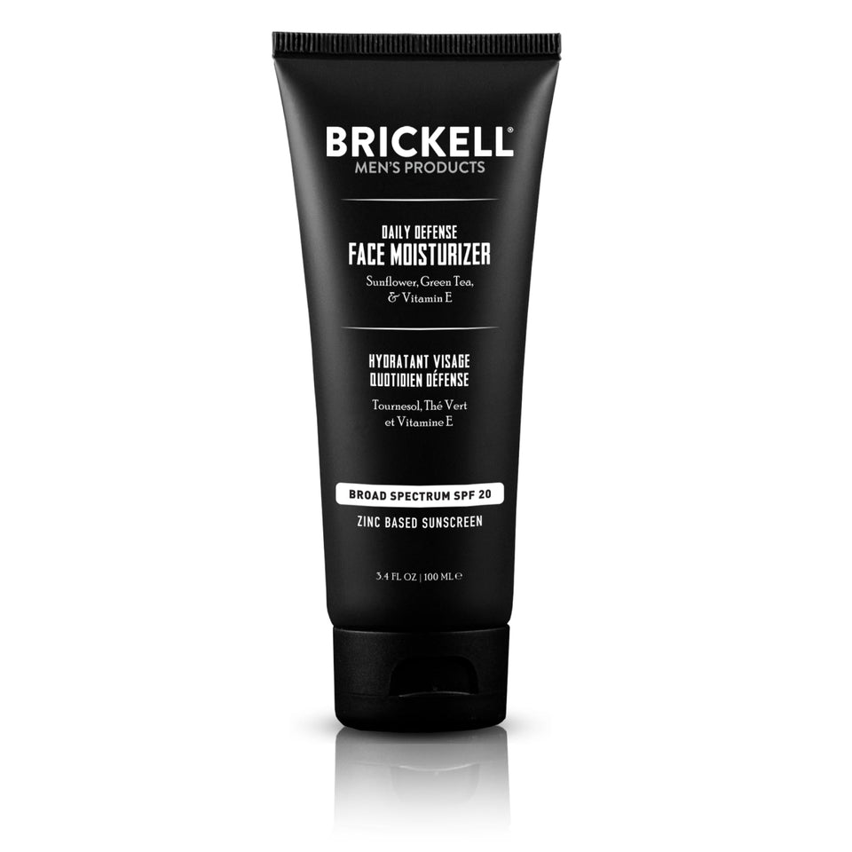 Brickell Men's Products front bottle view showing clean packaging and SPF benefit