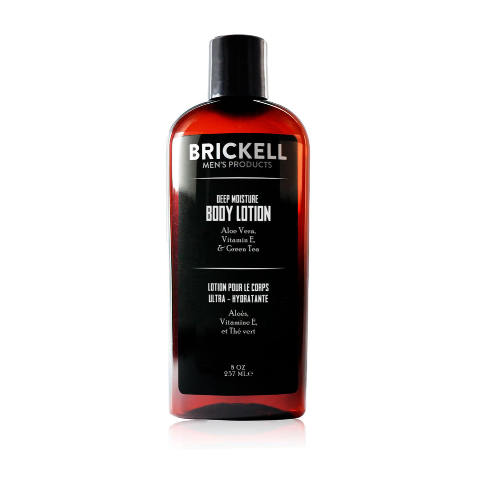 Brickell Men's Products front packaging showing the 8 oz lotion and clear branding for confidence