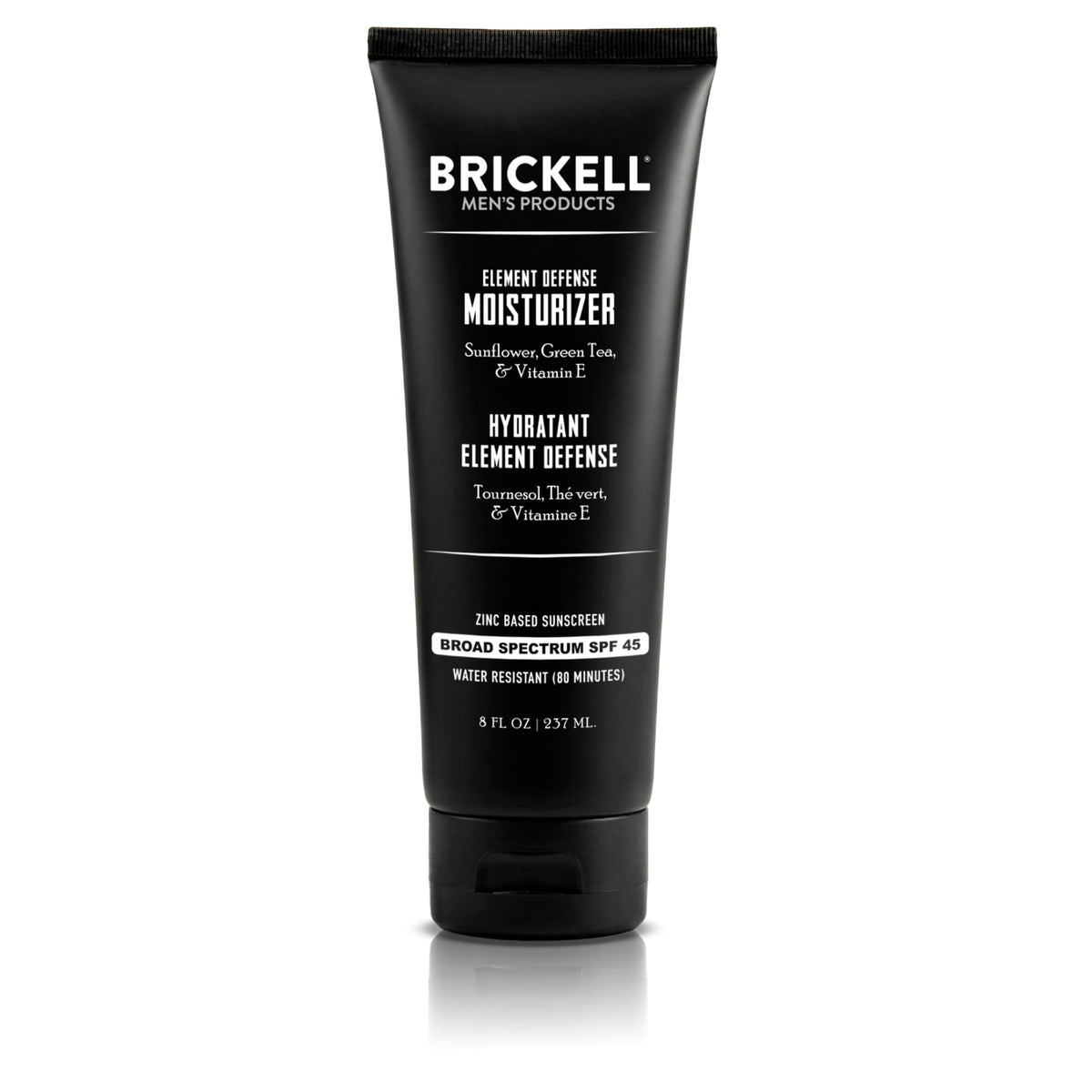 Brickell Men’s tube front view showing label and travel-ready design benefit
