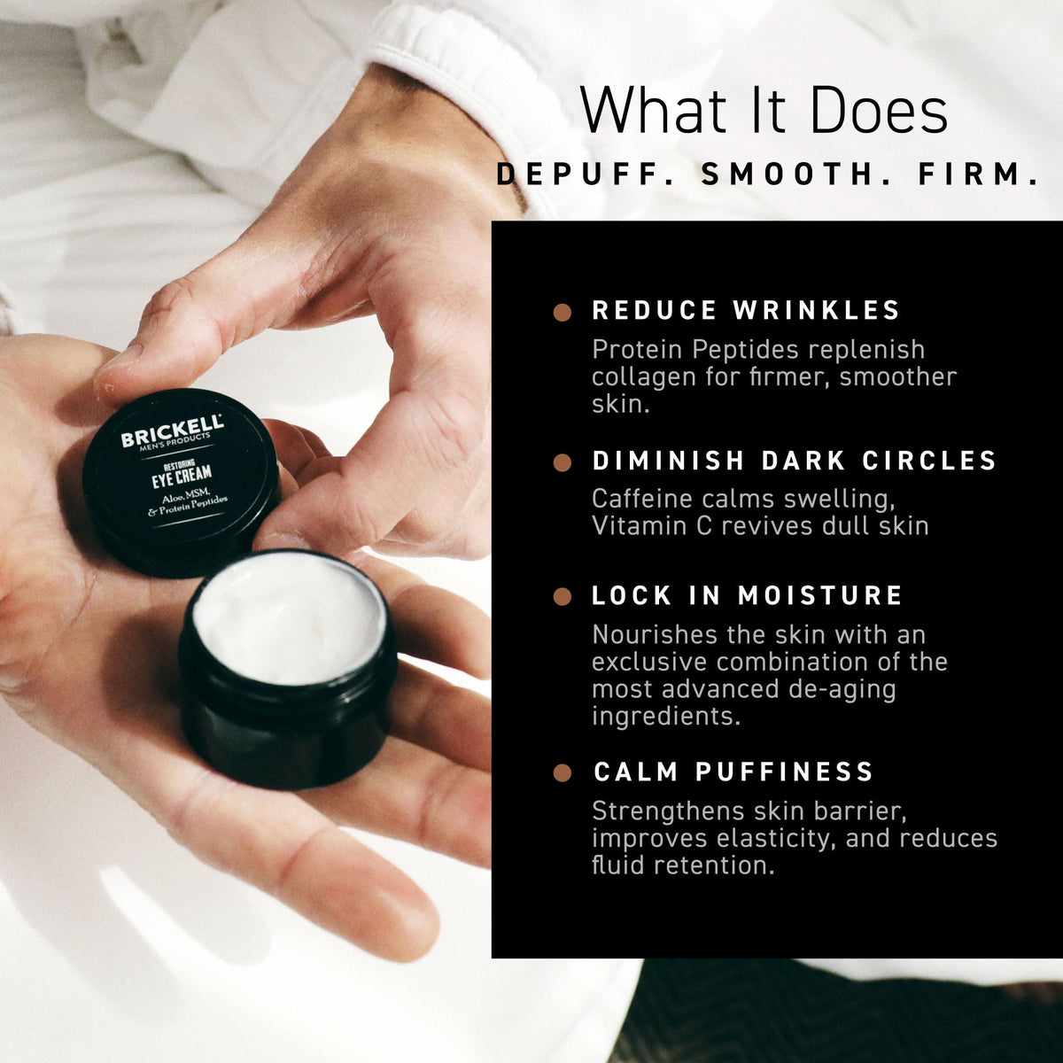 Brickell Men's Products open cap with dispenser showing easy one‑pea‑size dosing benefit