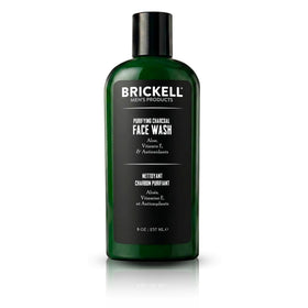 Brickell front packaging showing charcoal face wash and easy identification benefit