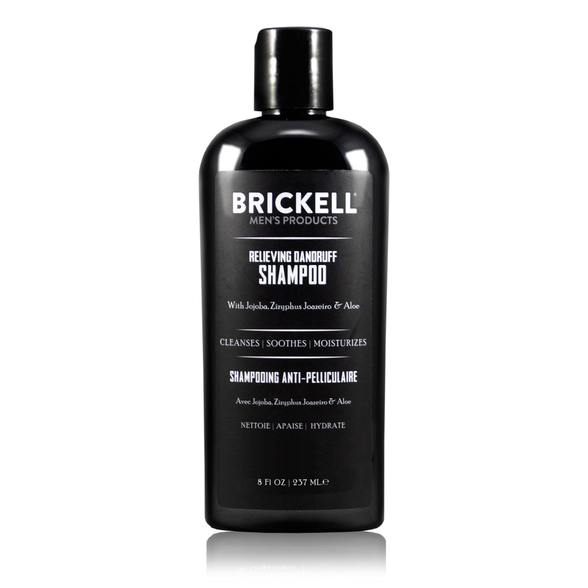 Brickell Men’s Products front packaging showing clean dandruff shampoo for confidence