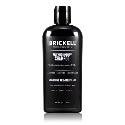 Brickell Men’s Products front packaging showing clean dandruff shampoo for confidence