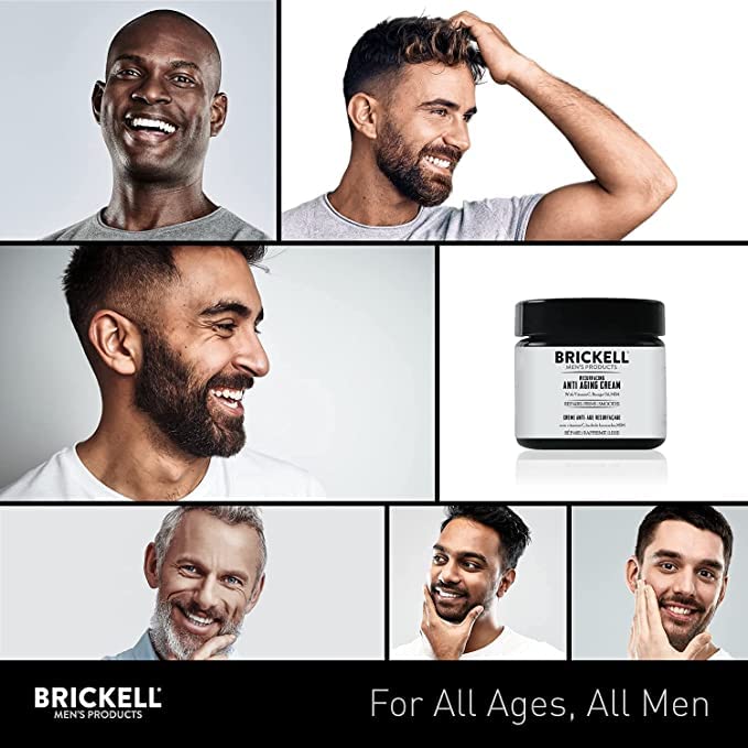 Brickell Men's Products jar on bathroom shelf in lifestyle setting showing grooming routine fit