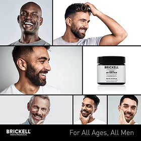 Brickell Men's Products jar on bathroom shelf in lifestyle setting showing grooming routine fit