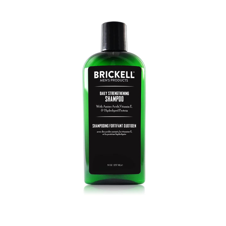 Brickell Men's Products front packaging showing the 8oz shampoo benefits
