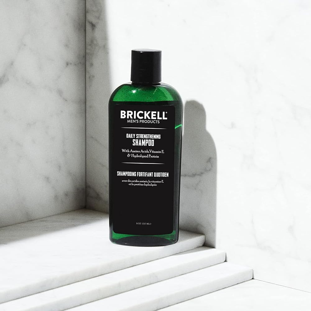 Brickell Men's Products label close-up highlighting ingredients and scent