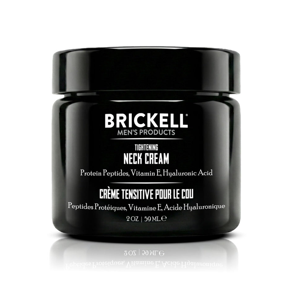 Brickell Men's neck cream front jar showing packaging and clean design benefit: easy identification