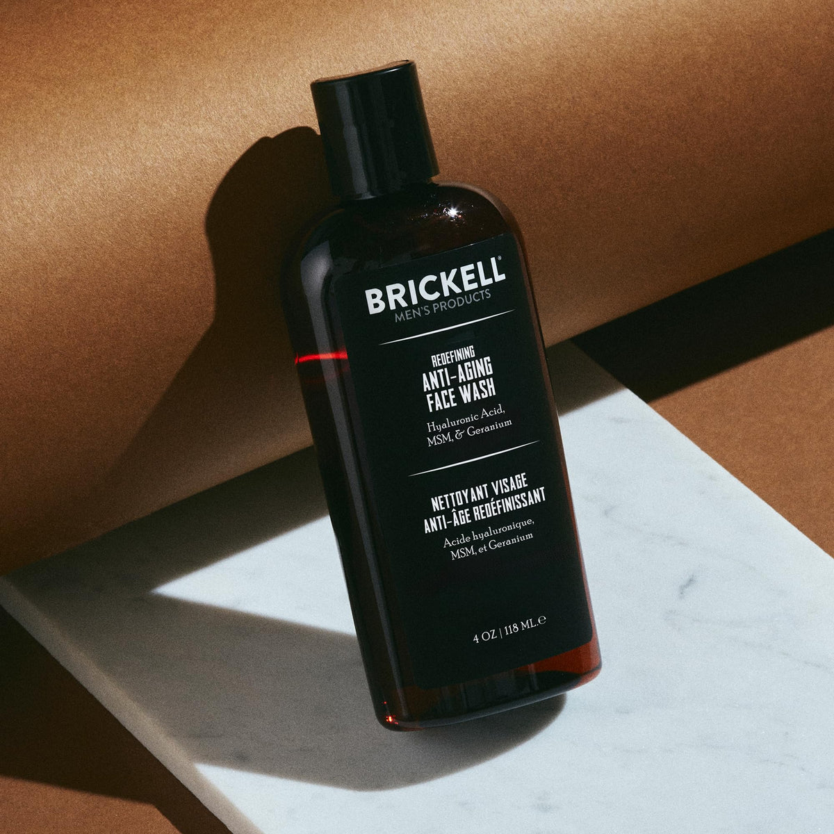 Brickell pump producing soft foam texture illustrating gentle cleansing and comfortable hydration benefit