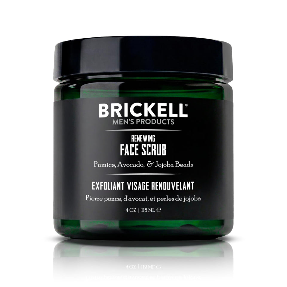 Brickell Renewing Face Scrub front packaging showing product benefits