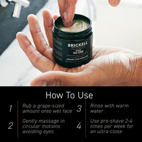 Brickell Renewing Face Scrub with aloe and avocado butter ingredients visible