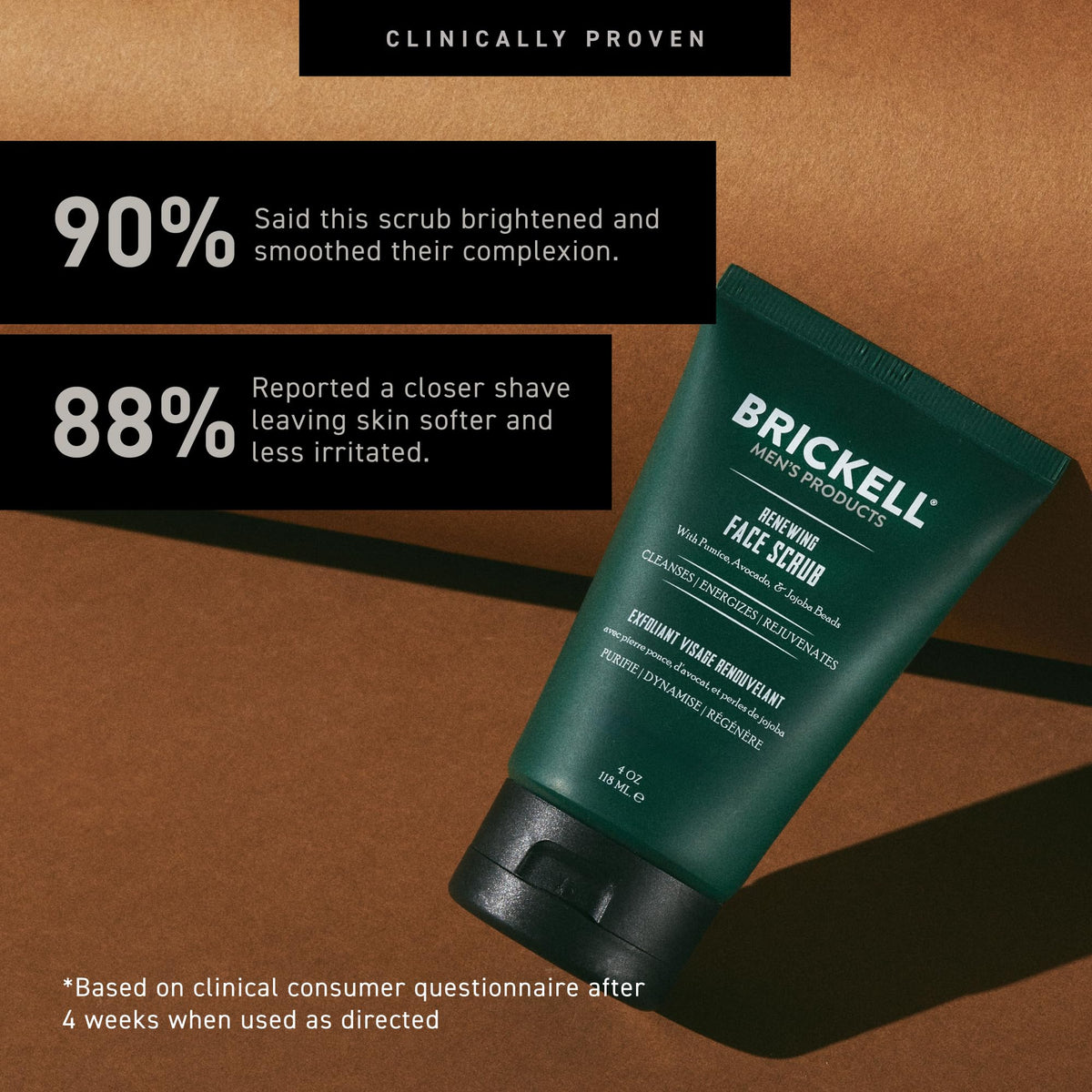 Brickell Renewing Face Scrub applied before shaving for closer shave benefit