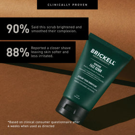 Brickell Renewing Face Scrub applied before shaving for closer shave benefit