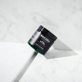 Brickell pumice and jojoba beads detail highlighting gentle polishing action