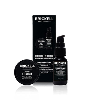 Brickell Men's Products front packaging showing both eye serum and cream benefits