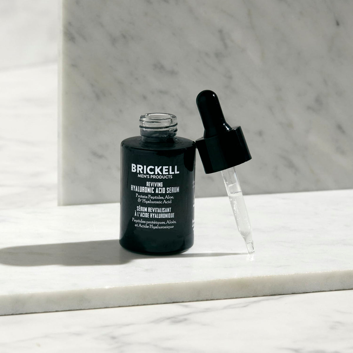 Brickell Men's Products pump top close-up highlighting precise dispensing for controlled use