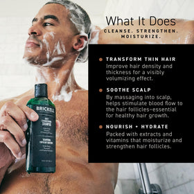 Brickell set being used in the shower on wet hair illustrating scalp-refreshing benefit